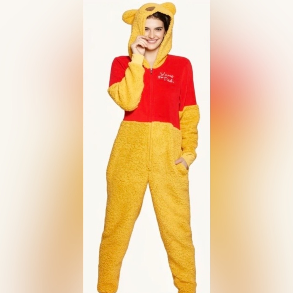 Disney Winnie The Pooh Sleepwear One Piece Jumpsuit Costume Fleece Size L